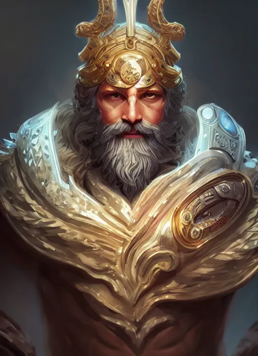 Image similar to a highly detailed illustration of zeus, intricate, elegant, highly detailed, centered, digital painting, artstation, concept art, smooth, sharp focus, league of legends concept art, wlop.