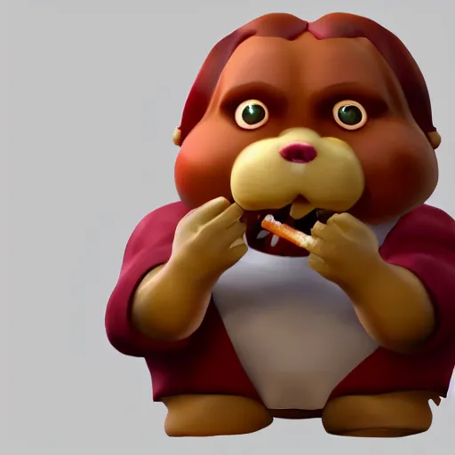 Prompt: pudge from dota 2 eating hot dog. photorealistic. highres. 3 d.