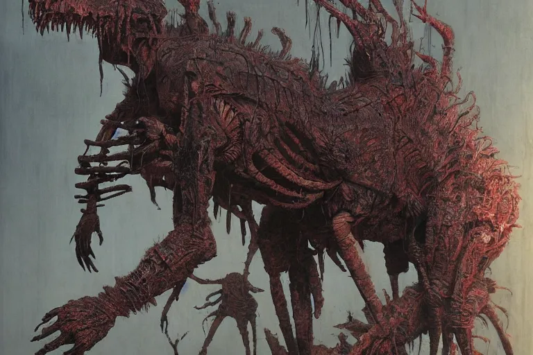 Prompt: terrifying indigenous monster creature inside creepy toronto shopping mall designed by wayne barlowe, beksinski, akihiko yoshida, gantz, moebius, silent hill, neill blomkamp, pixar, kodak polaroid, intricate details, 8 k resolution, hyperrealistic, masterpiece