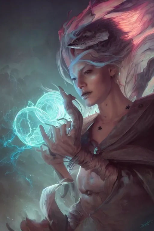 Prompt: beautiful girl necromancer full of sculls, wizard of the coast casting magic spell, angel, magic storm and thunder clouds, scifi, fantasy, magic the gathering, hyper detailed, octane render, concept art, 3 d render, hyper realistic detailed portrait, peter mohrbacher