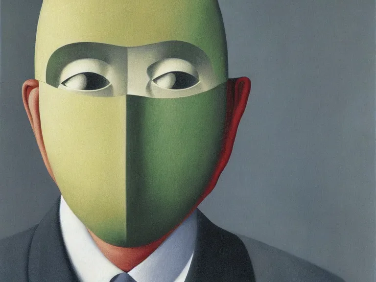 Image similar to mask, painting by rene magritte, high detail, high resolution