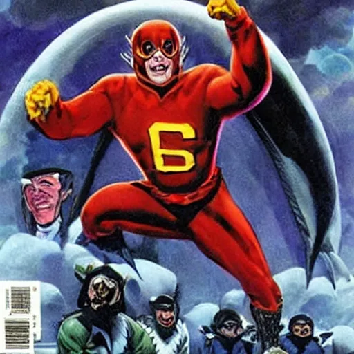 Image similar to comic book cover for'the terror of the superbowl ', art by alex ross