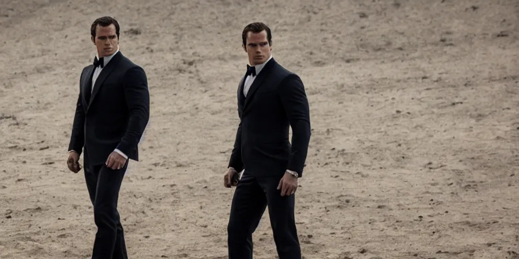 Image similar to henry cavill as james bond, still from latest james bond movie, amazing detail, sony fx 3 cinema line