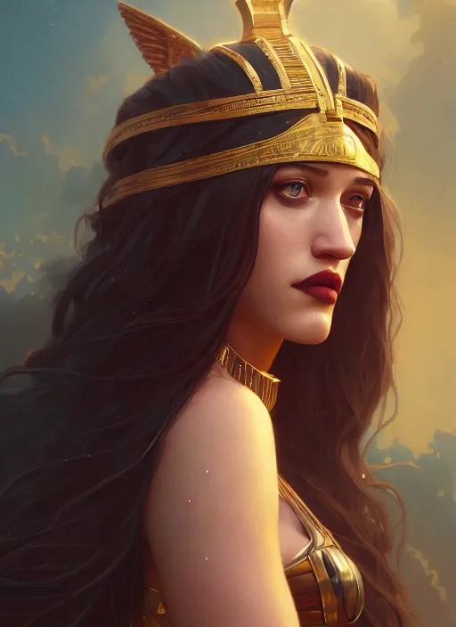 Prompt: Highly detailed portrait of Kat Dennings, as an Egyptian goddess, Stephen Bliss, unreal engine, fantasy art by Greg Rutkowski, Loish, Rhads, ferdinand knab, Makoto Shinkai and Lois van baarle, ilya kuvshinov, rossdraws, Tom Bagshaw, global illumination, detailed and intricate environment