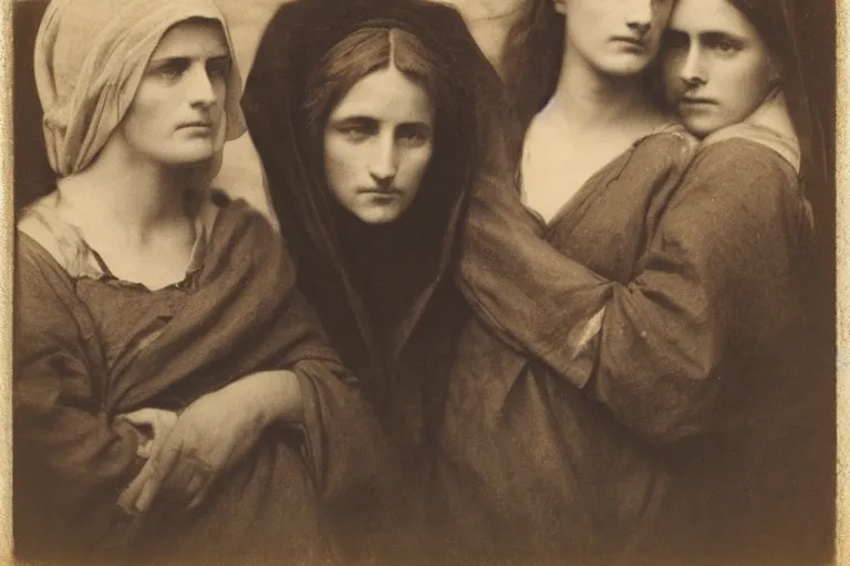 Image similar to three young women at the sepulchre, julia margaret cameron