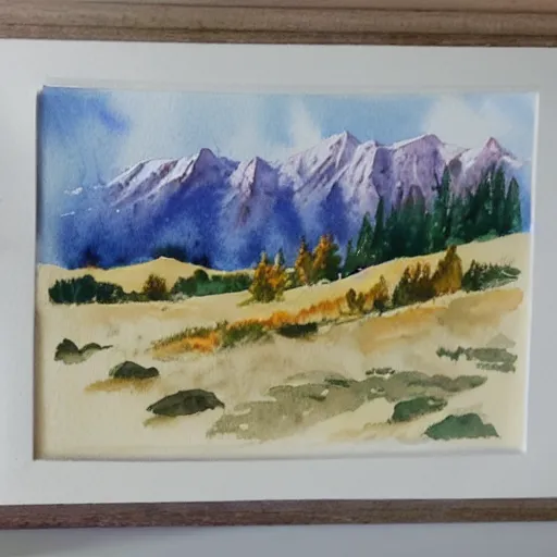 Prompt: watercolour painting of the Rocky Mountains