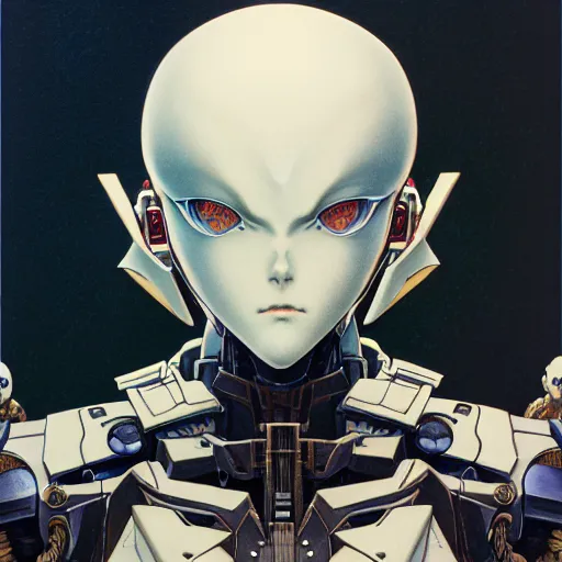 Image similar to prompt : photorealistic cinematic 3 d render of persona soft light painted by takato yamamoto, mecha attributes and armor, inspired by ghost in shell anime, smooth face feature, intricate oil painting, high detail, sharp high detail, manga and anime 1 9 8 0