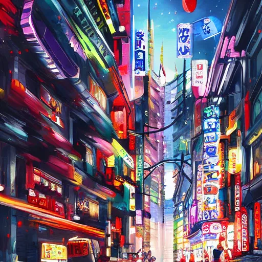 Prompt: anime style concept art of magical tokyo city, thick painting