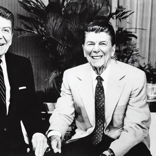 Image similar to [ ronald reagan sitting in chair next to tiger ]