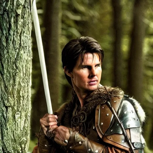 Prompt: medieval fantasy half length d & d portrait photo of tom cruise as a d & d woodland druid with a staff, photo by philip - daniel ducasse and yasuhiro wakabayashi and jody rogac and roger deakins