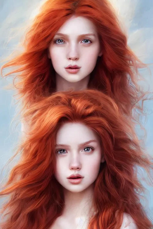 Image similar to ultra realistic style illustration of a beautiful cute red haired joyful and playful 1 9 year old girl, full portrait, long hair, sci - fi, fantasy, intricate, elegant, digital painting, artstation, concept art, smooth, sharp focus, 8 k frostbite 3 engine, ultra detailed, art by artgerm and greg rutkowski and magali villeneuve