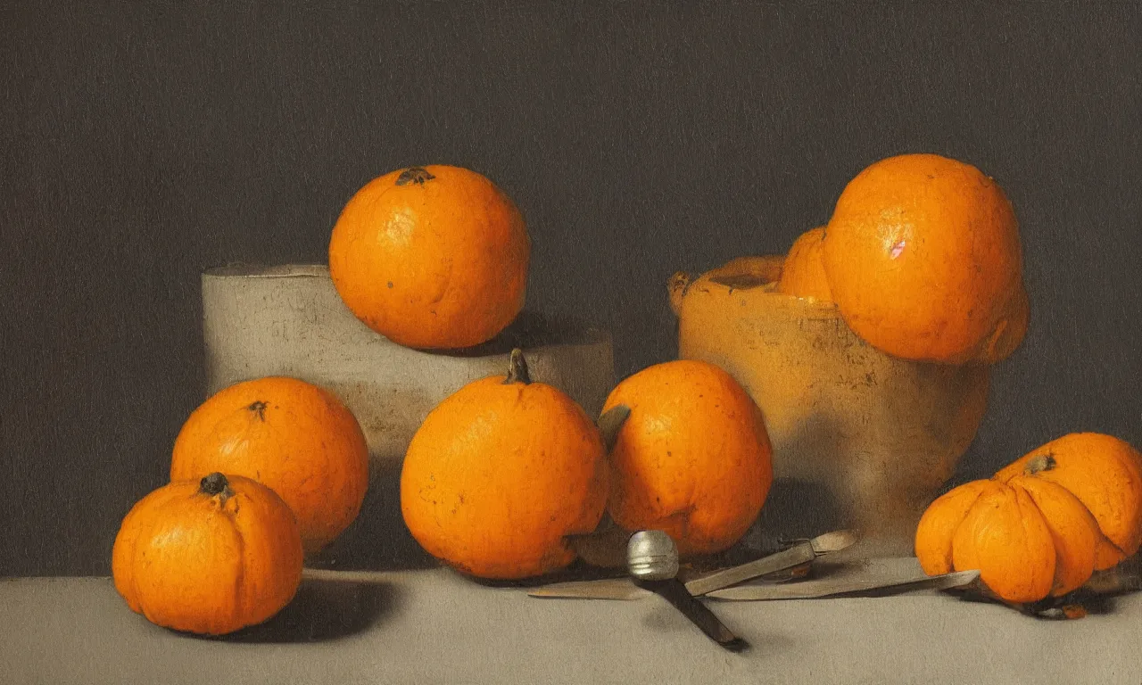 Image similar to still life of a peeled mandarin painted by Johannes Vermeer, vivid colors, high details, cinematic, 8k resolution, beautiful detailed, photorealistic, digital painting, artstation, concept art, smooth, sharp focus, illustration, fantasy background, artstation trending, octane render, unreal engine