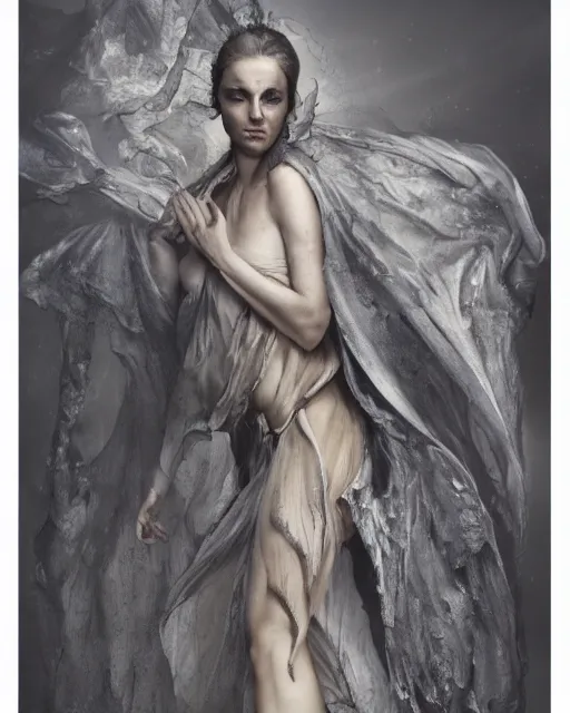 Image similar to professional render ethereal ghostlike valkyrie figure fluid simulation in houdini dancing in dark smoke robes and silk veils by ilm, paolo roversi, nick knight, gill elvgren, beautiful simplified form distorted by turbulent movement, dark studio background, vivid, romantic, trending on artstation, hyperrealism, matte painting, dutch golden age, fine detail, cgsociety