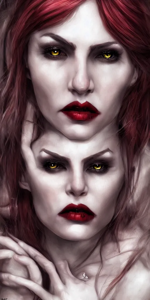 Image similar to the vampire woman portrait, fantasy art, concept art, photorealistic, highly detailed,