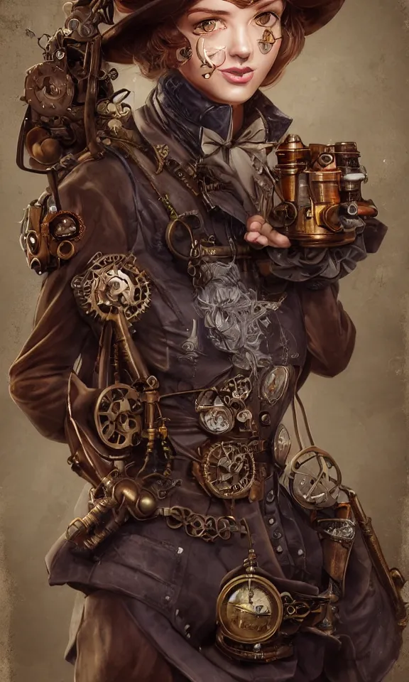 Image similar to steampunk scientist, portrait, medium shot, digital art, concept art, fantasy art, highly detailed, hd wallpaper, hdr, artstation, deviantart, behance