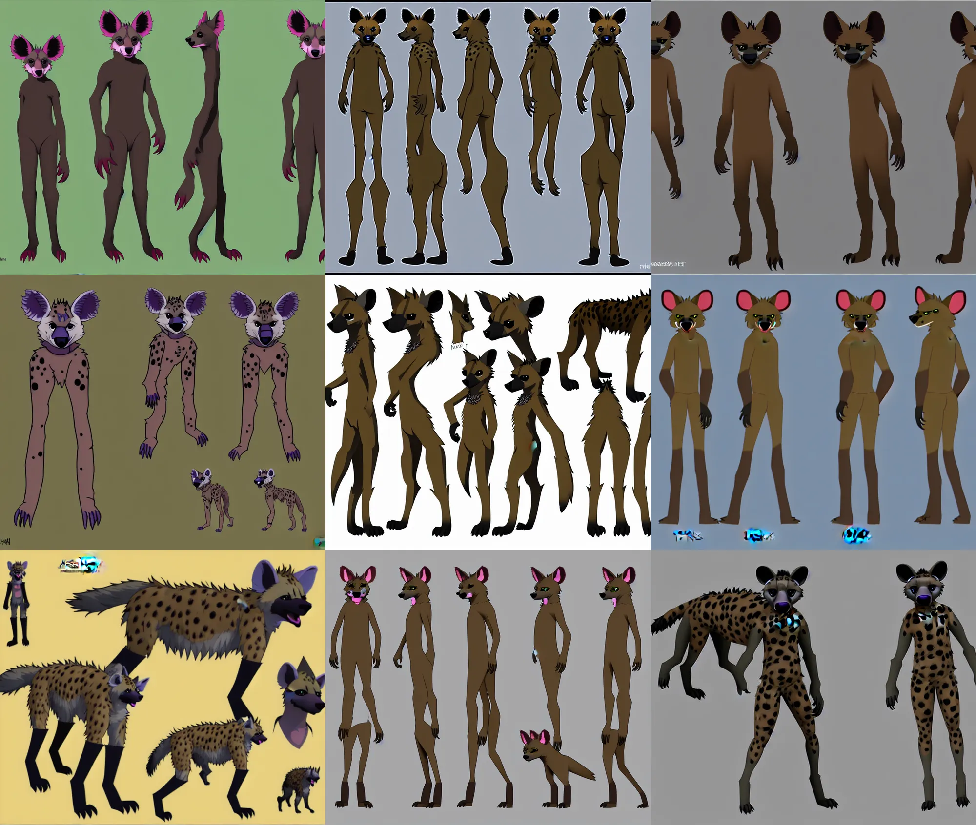 Prompt: a furry hyena fursona fursuit reference sheet, ultrahigh - resolution, trending on weasyl