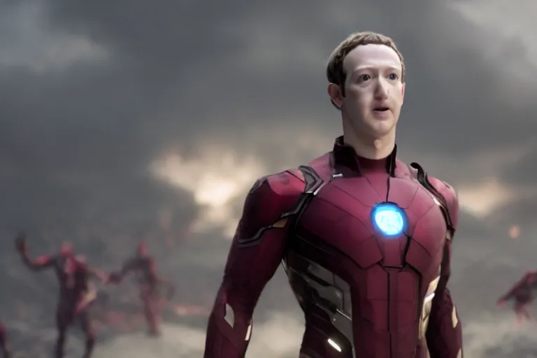 Prompt: film still of Mark Zuckerberg as Vision in Avengers Age of Ultron, 4k