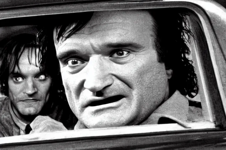 Image similar to Robin Williams as Jack Torrance driving in The Shining 1980