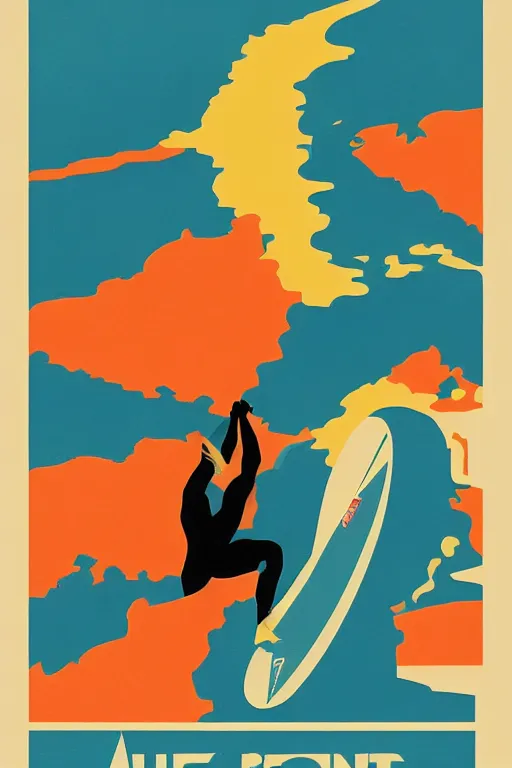 Prompt: a mid - century modern film poster of point break film, surfing, in the style saul bass, paul rand, abram games, max bill and otl aicher. retrofuturism, dynamic composition, poster art,