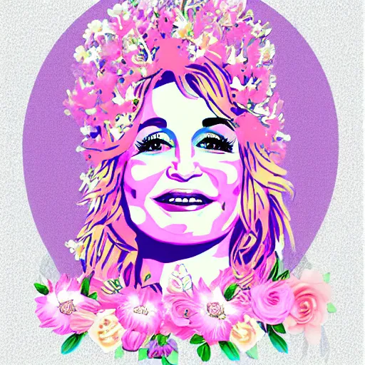 Prompt: flower child, Dolly Parton, graphic design, pastel pink