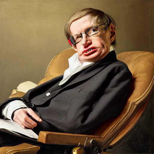 Prompt: stephen hawking, detailed painting by pieter claesz and james c. christensen