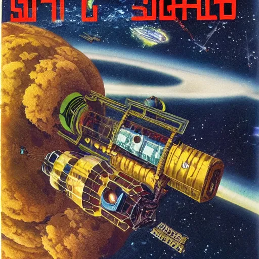 Image similar to abandoned space station, scifi cover art by chris foss