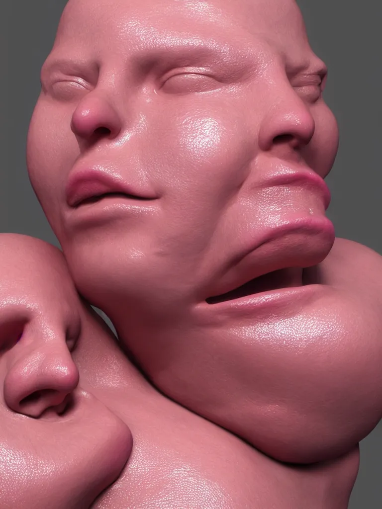 Image similar to a 3d primitive tube shape, texture-mapped with pink human skin, glossy, straight smooth vertical , highly realistic, Surface Painter, hyper-real, 4k, Octane render, style of Ron Mueck