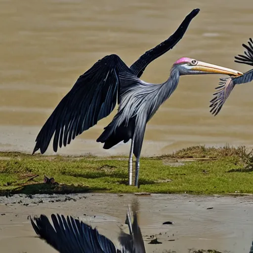 Prompt: a shoebill stork attacking a city