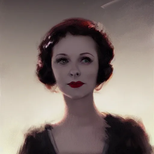 Image similar to a closeup portrait of a young vivian leigh, 1 9 2 0 s city background, gorgeous view, sunset, film noir, depth, by seb mckinnon, by greg rutkowski, by igor kieryluk, digital art, trending on artstation