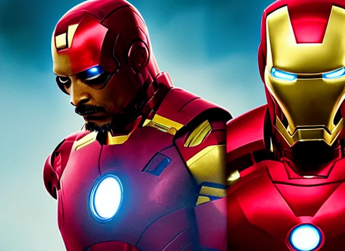Prompt: film still of snoop dogg as iron man in new avengers film, 4k
