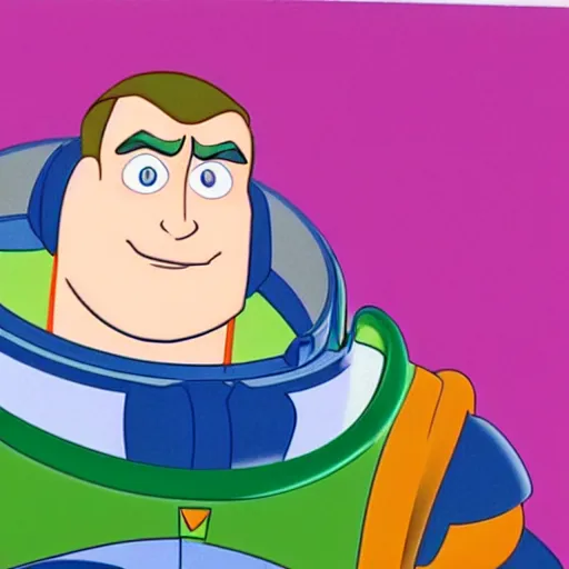 Image similar to 1990 Disney animation cel still of a portrait of Buzz Lightyear