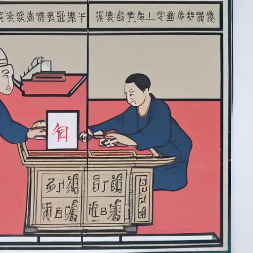 Image similar to painting of a computer scientist translating chinese words into other chinese words