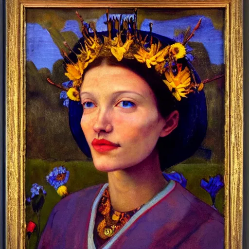 Image similar to the bee crown, by Annie Swynnerton and Nicholas Roerich, elaborate costume, flowers, rich color, dramatic cinematic lighting, smooth, sharp focus, extremely detailed