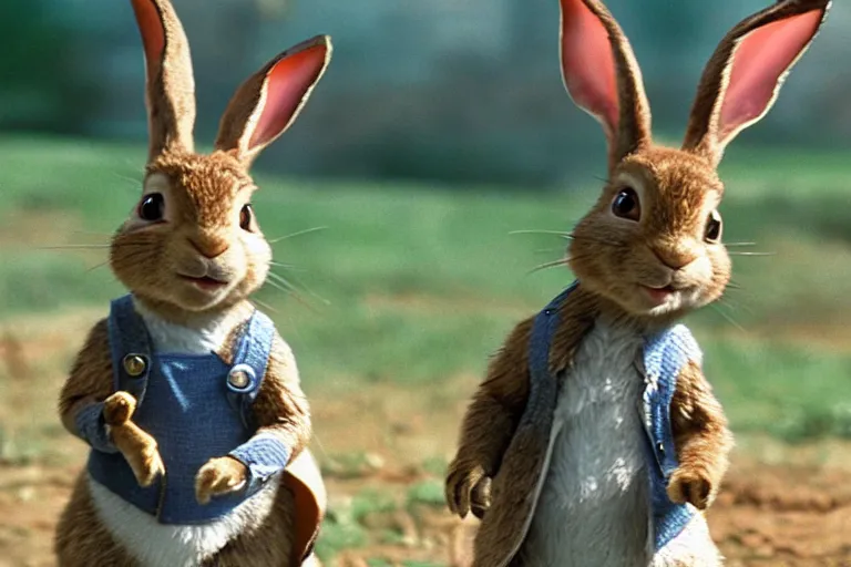 Image similar to Peter Rabbit in Starship Troopers (1997), highly detailed, high quality, HD, 4k, 8k, Canon 300mm, professional photographer, 40mp, lifelike, top-rated, award winning, realistic, sharp, no blur, edited, corrected, trending