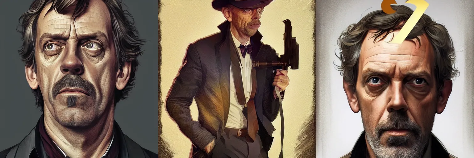 Prompt: portrait of Hugh Laurie as a detective, highly detailed, digital painting, artstation, concept art, sharp focus, illustration, art by artgerm and greg rutkowski and alphonse mucha