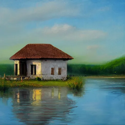 Image similar to a house by the lake painted by igor kieryluk