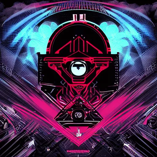 Image similar to amazing electronica darksynth vynil album cover graphic design,