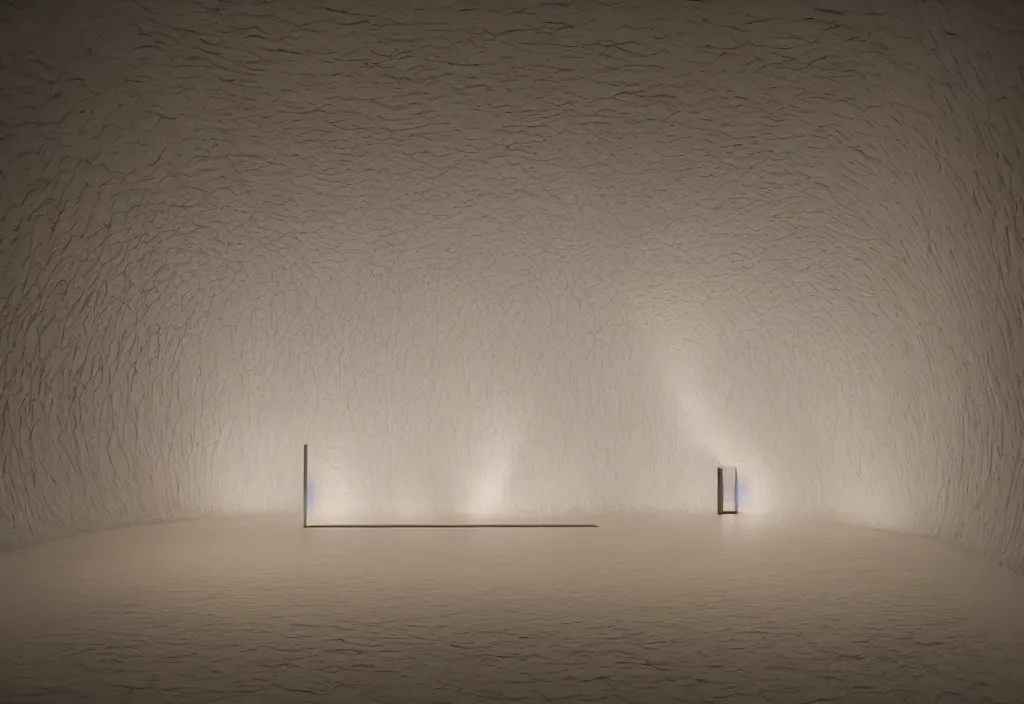 Image similar to A Enchanting house in a museum room, Installation Art, by James Turrell, V-Ray, Bioluminescent lights