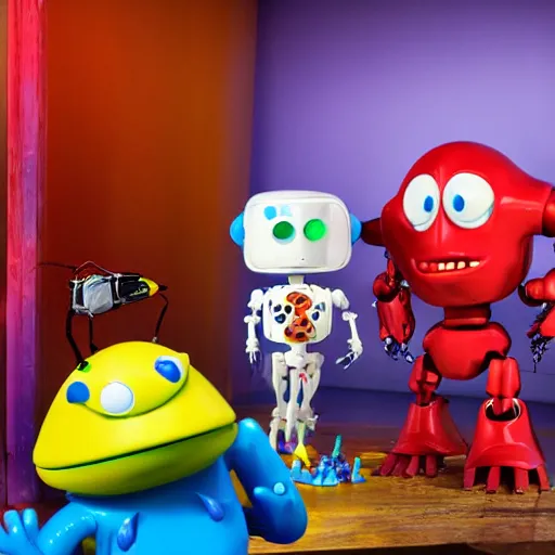 Image similar to single crazy melting plastic toy Pop Figure Robot monster 8K, by pixar, by dreamworks, in a Studio hollow, by jeff koons, by david lachapelle