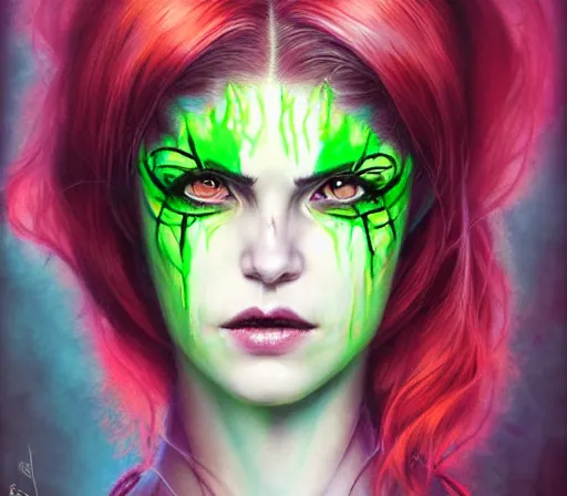 Image similar to a Demon Slayer portrait of Upper Six rank Daki , tall, pale-skinned, and slender woman with lime green eyes and long eyelashes by Stanely Artgerm,Tom Bagshaw,arthur adams,Carne Griffiths,trending on DeviantArt,street art,face enhance,chillwave,maximalist,full of color,glittering