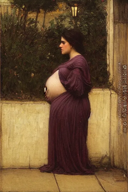 Image similar to pregnant woman under street light by john william waterhouse and Edwin Longsden Long and Theodore Ralli and Nasreddine Dinet