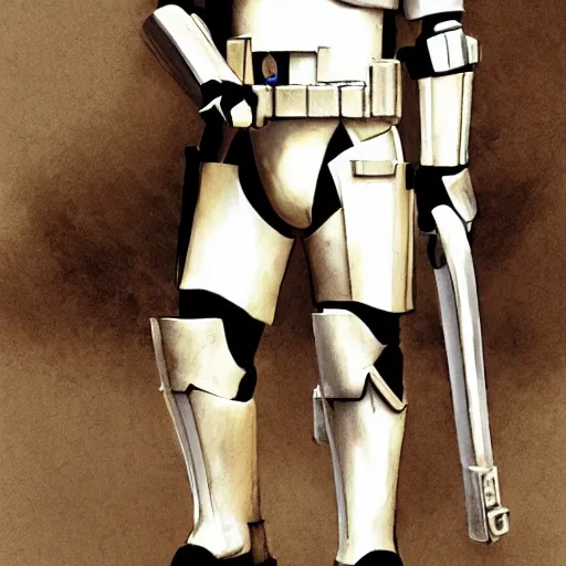 Image similar to an imperial stormtrooper walking, full body photography, extremely long shot, long shot, full-length, head-to-toe, concept art by Doug Chiang cinematic, realistic painting, high definition, concept art, the Mandalorian concept art style