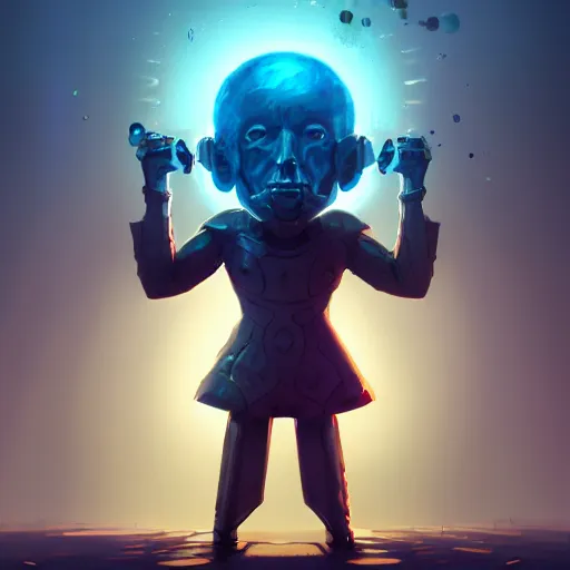 Prompt: an evil android holding a hammer surrounded by floating brains, intricate, elegant, fantasy, highly detailed, digital painting, concept art, sharp focus, illustration, beautiful volumetric lighting, epic light, artstation, magic hour lighting, colorful, sunshine, springtime