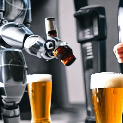 Prompt: two robots drinking beer together