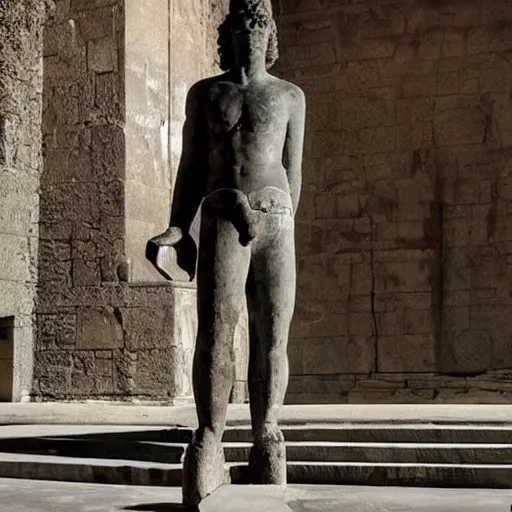 Image similar to ancient 40 foot tall statue of Timothée Chalamet