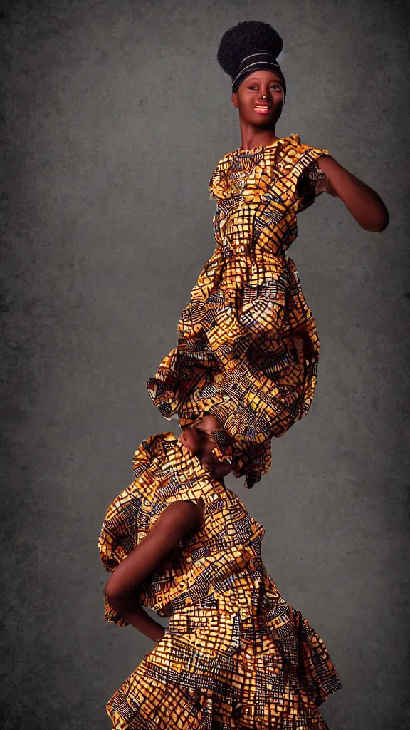 Prompt: character design, african woman, long billowing dress, realistic, photograph