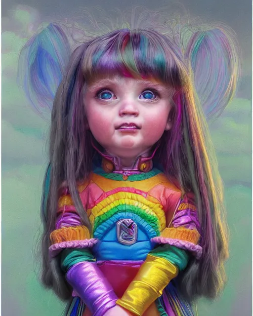 Image similar to rainbow brite portrait | highly detailed | very intricate | symmetrical | whimsical and magical | soft cinematic lighting | award - winning | closeup portrait | cute doll | painted by donato giancola and mandy jurgens and charlie bowater | pastel color palette | featured on artstation