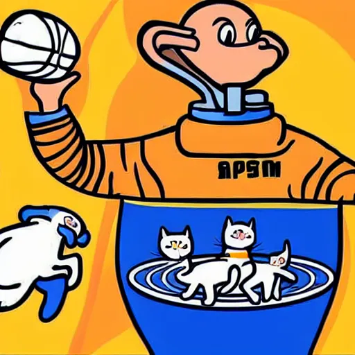 Prompt: An astronaut playing basketball with cats in space