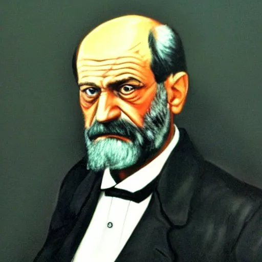 Prompt: a portrait of sigmund freud in the style of bansky