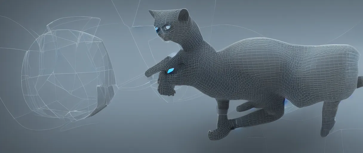 Prompt: futuristic 3 d render of schrodinger's cat, quantum paradox, dead and alive, wave function, scifi, concept art, artsation 4 k